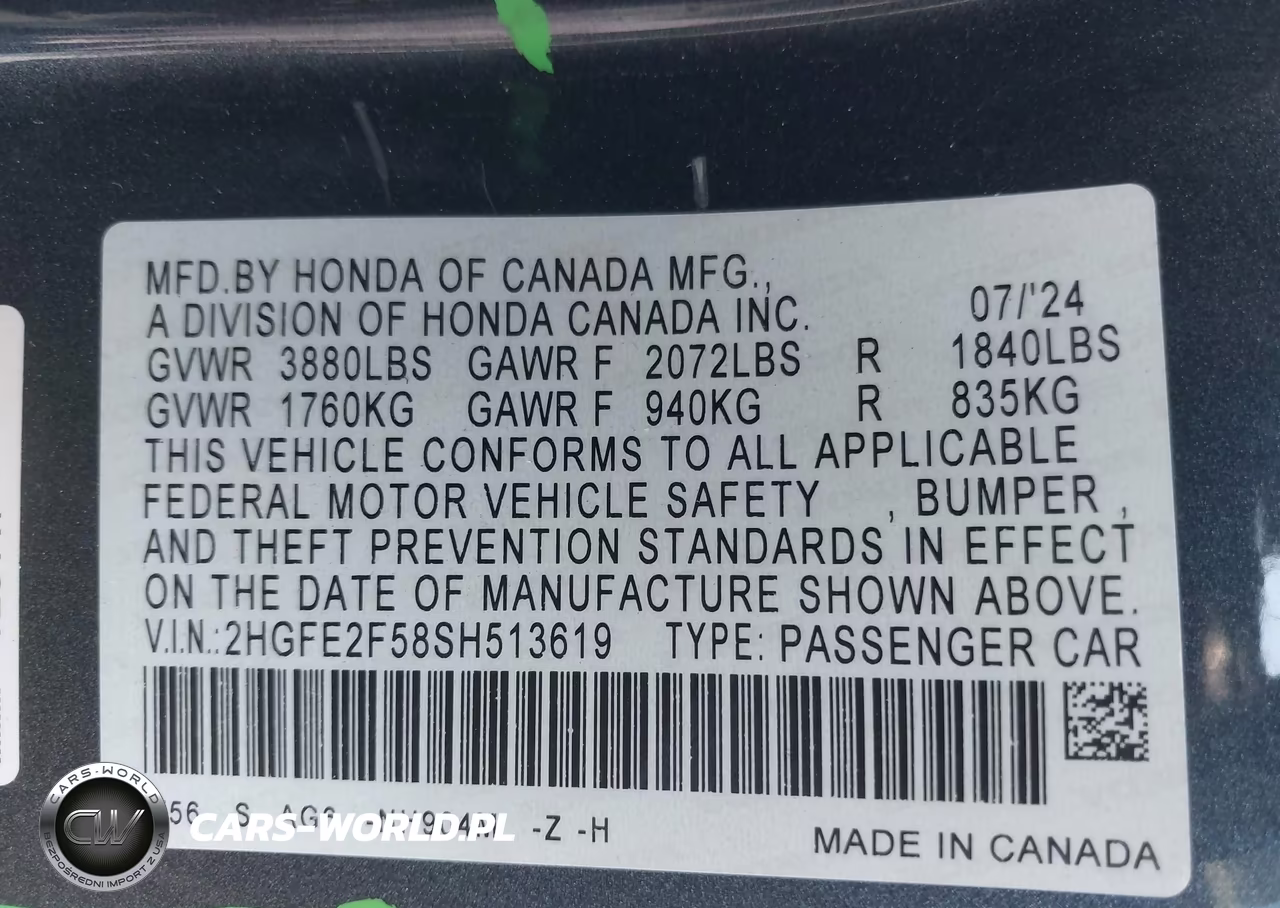 2025 Honda Civic Sport VIN:2HGFE2F58SH513619 - 9