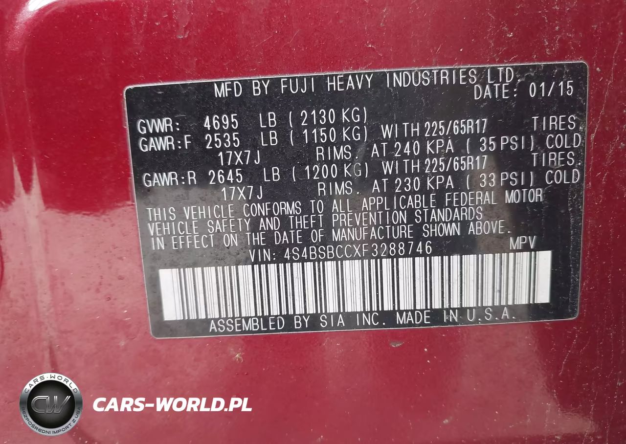 2015 Subaru Outback 2.5I Premium VIN:4S4BSBCCXF3288746 - 9
