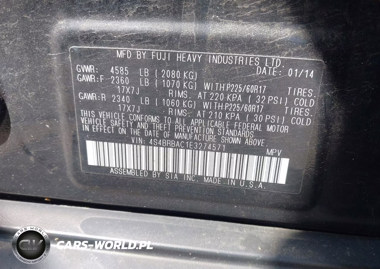 2014 Subaru Outback 2.5I VIN:4S4BRBAC1E3274571 - 9