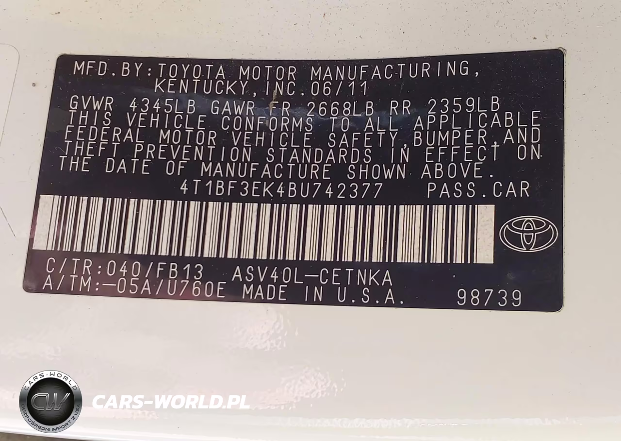 2011 Toyota Camry Le VIN:4T1BF3EK4BU742377 - 9