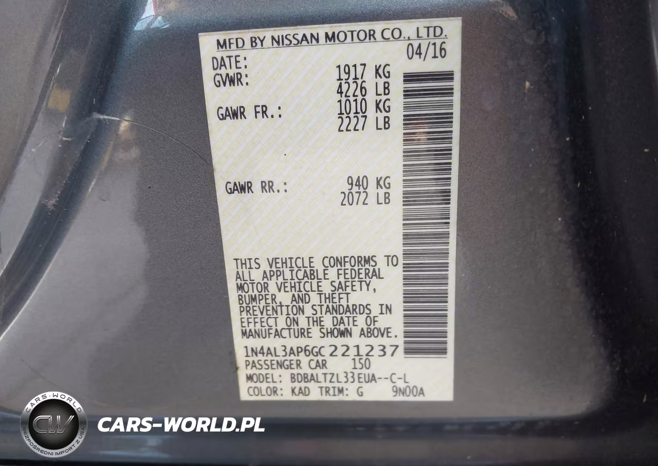 2016 Nissan Altima 2.5 Sl VIN:1N4AL3AP6GC221237 - 9
