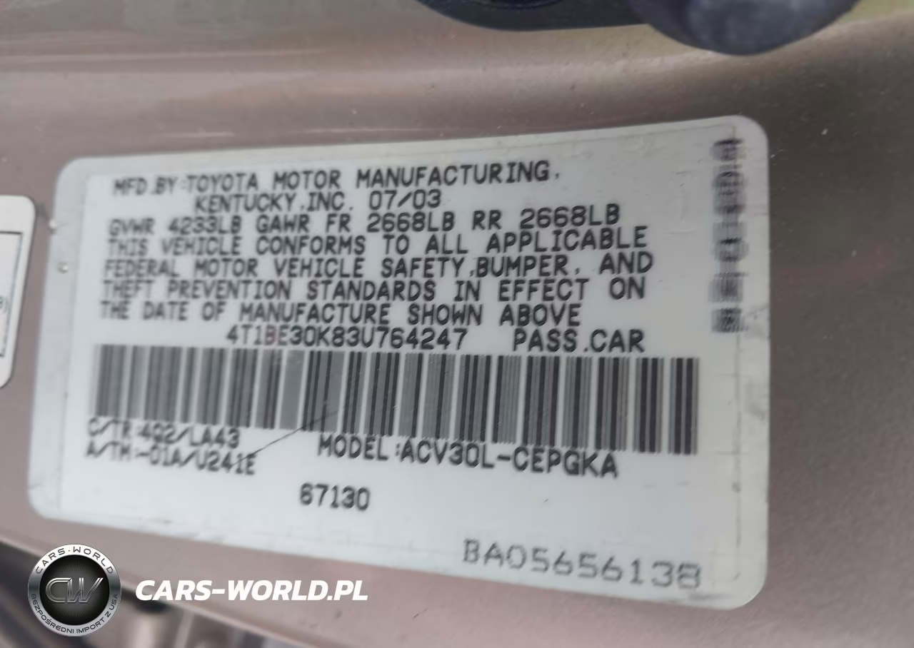 2003 Toyota Camry Xle VIN:4T1BE30K83U764247 - 9