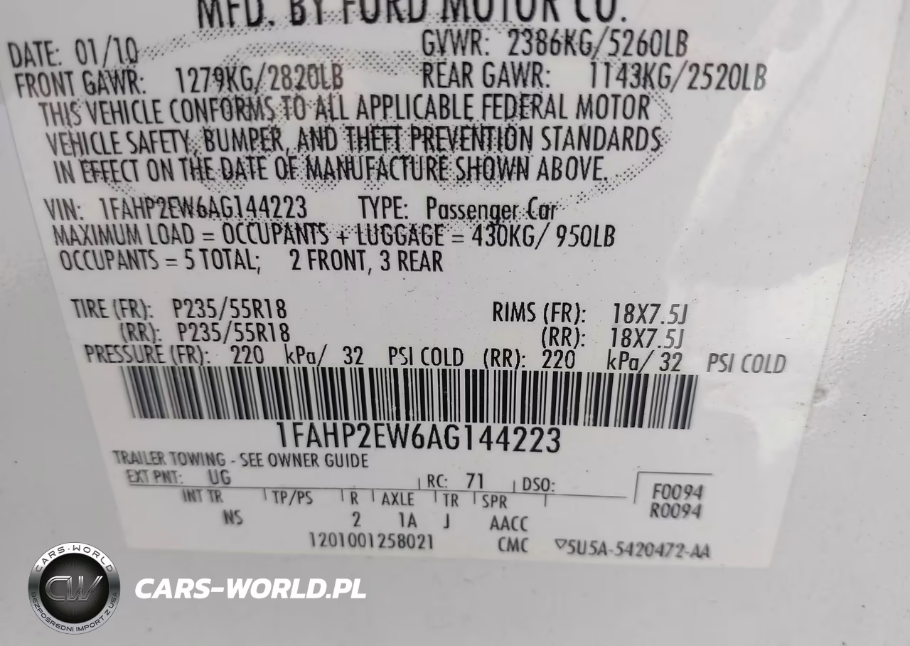 2010 Ford Taurus Sel VIN:1FAHP2EW6AG144223 - 9