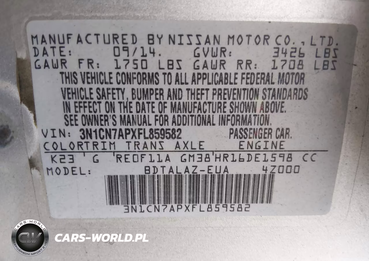 2015 Nissan Versa 1.6 S+ VIN:3N1CN7APXFL859582 - 9