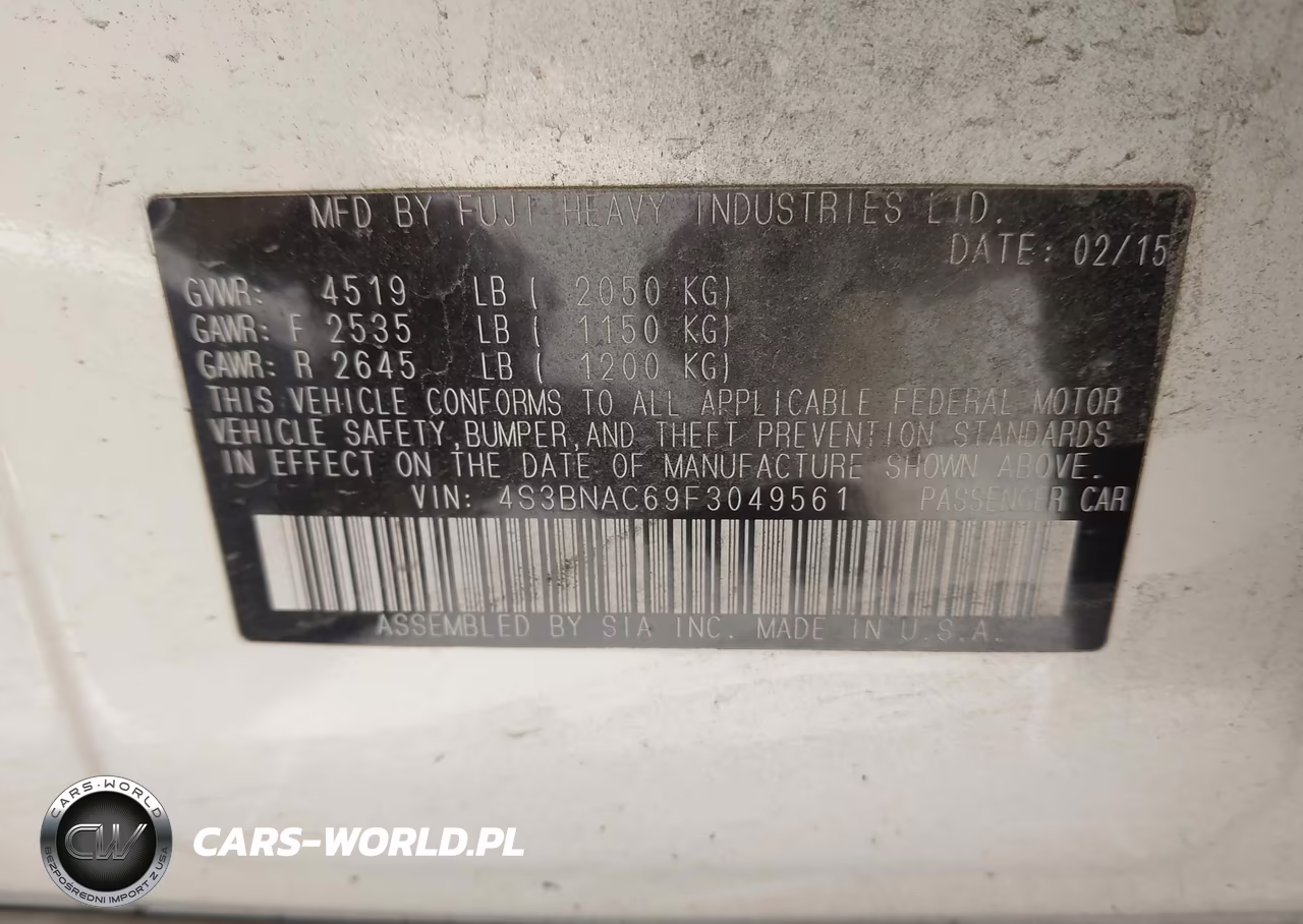 2015 Subaru Legacy 2.5I Premium VIN:4S3BNAC69F3049561 - 9