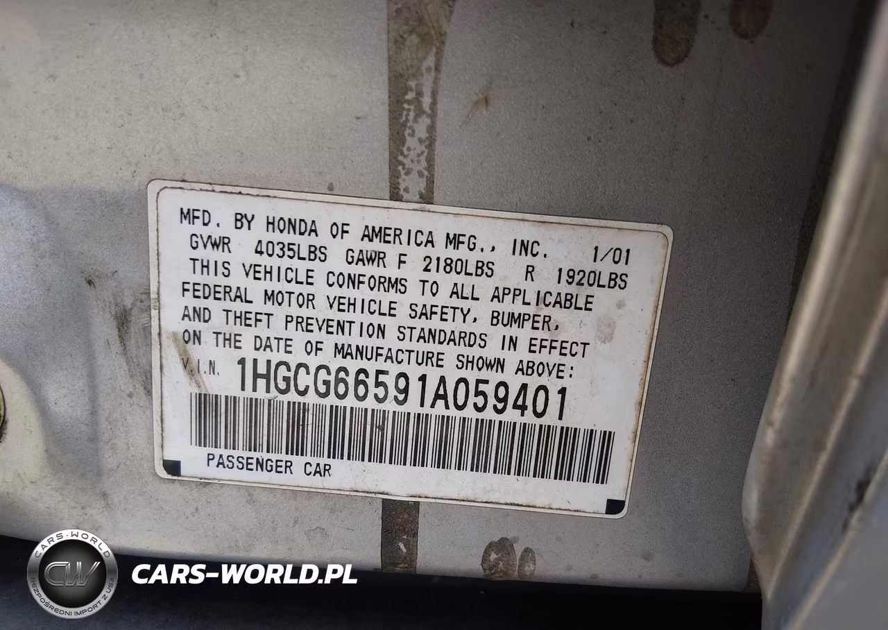 2001 Honda Accord 2.3 Lx VIN:1HGCG66591A059401 - 9