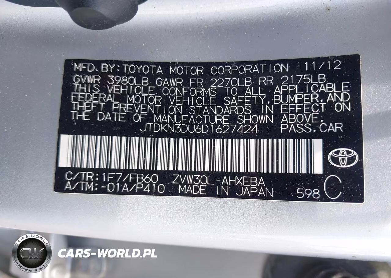 2013 Toyota Prius Two VIN:JTDKN3DU6D1627424 - 9