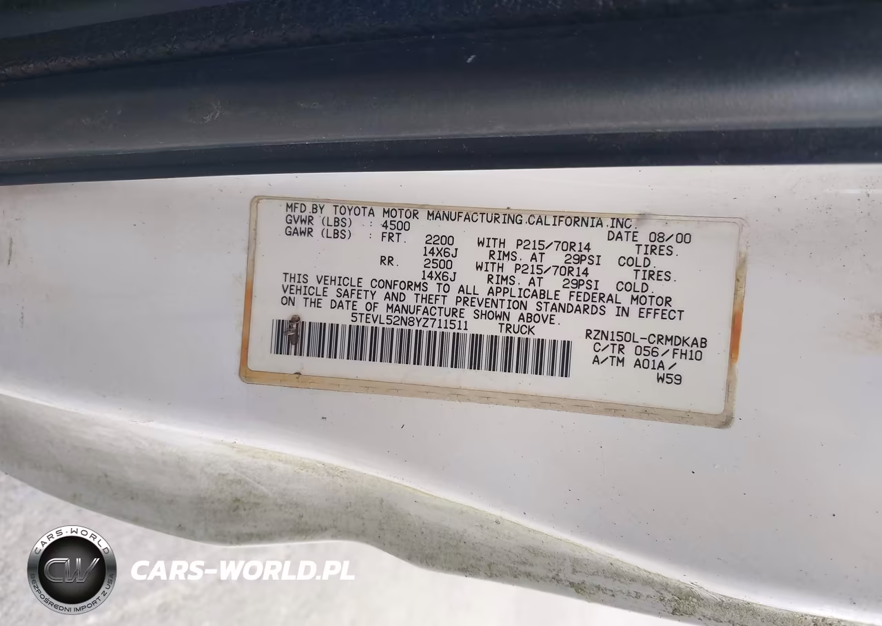 2000 Toyota Tacoma VIN:5TEVL52N8YZ711511 - 9