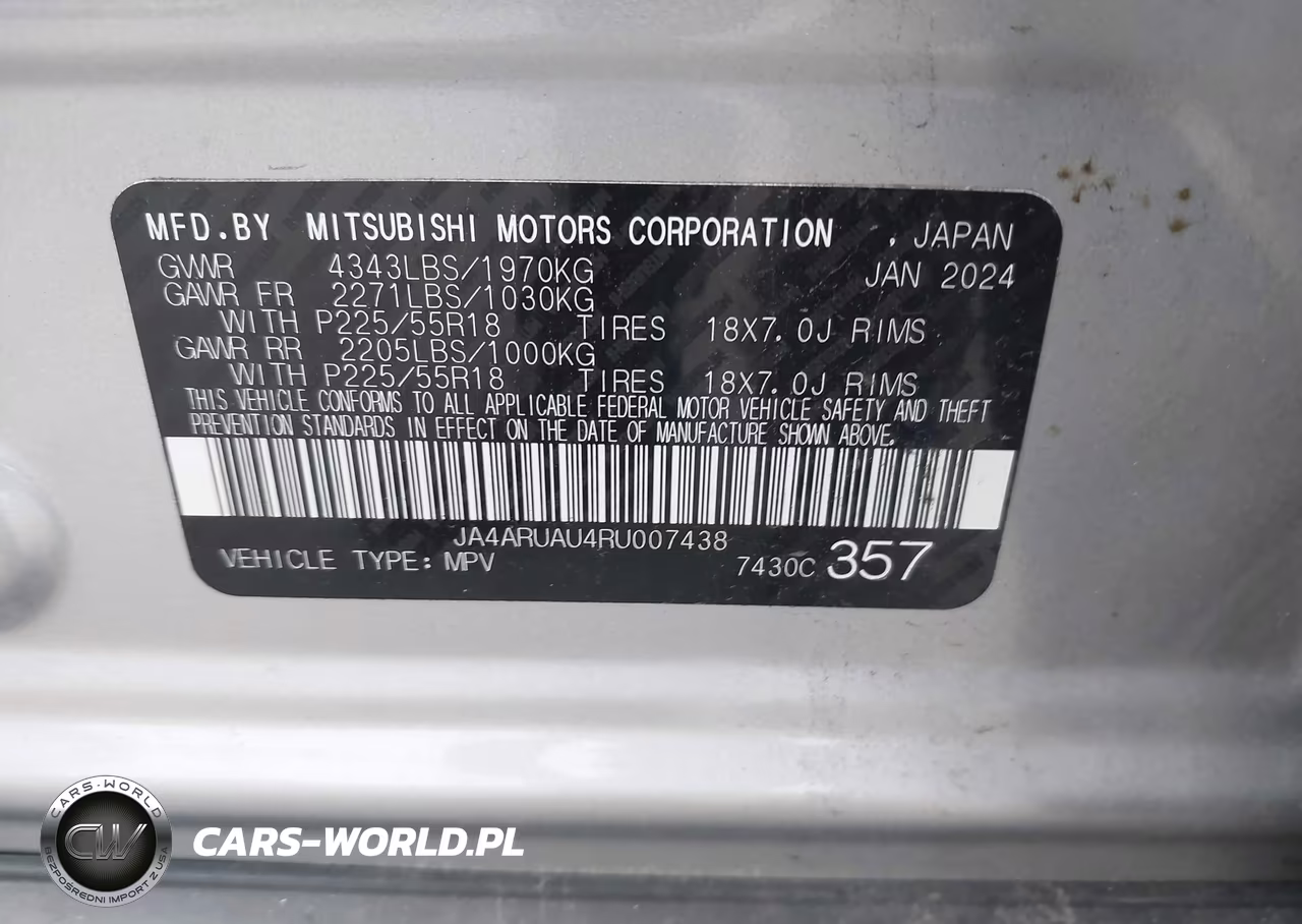 2024 Mitsubishi Outlander Sport 2.0 Es Awc-2.0 Le Awc-2.0 Ralliart Awc-2.0 S Awc-2.0 Se Awc-2.0 Trail Edition Awc VIN:JA4ARUAU4RU007438 - 9