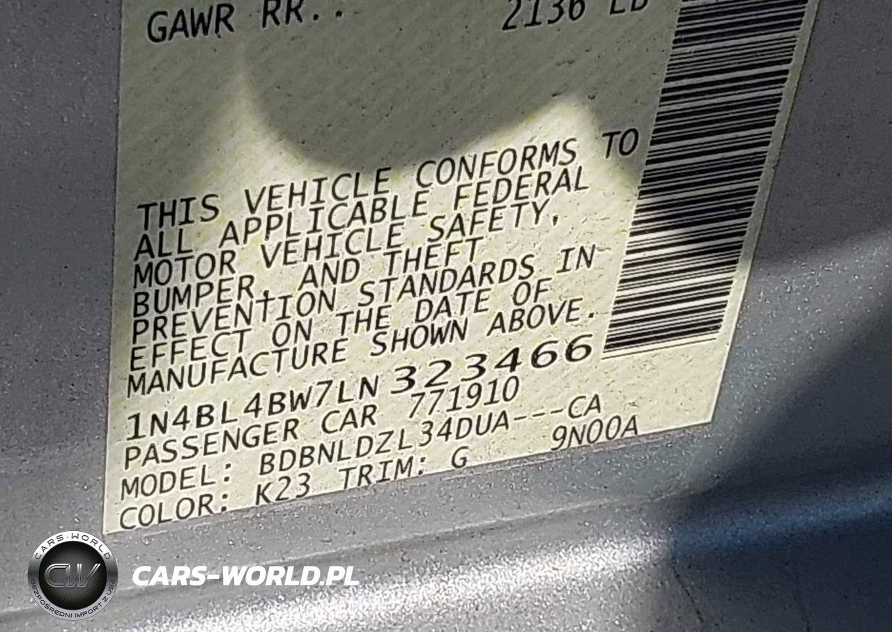2020 Nissan Altima S Intelligent Awd VIN:1N4BL4BW7LN323466 - 9
