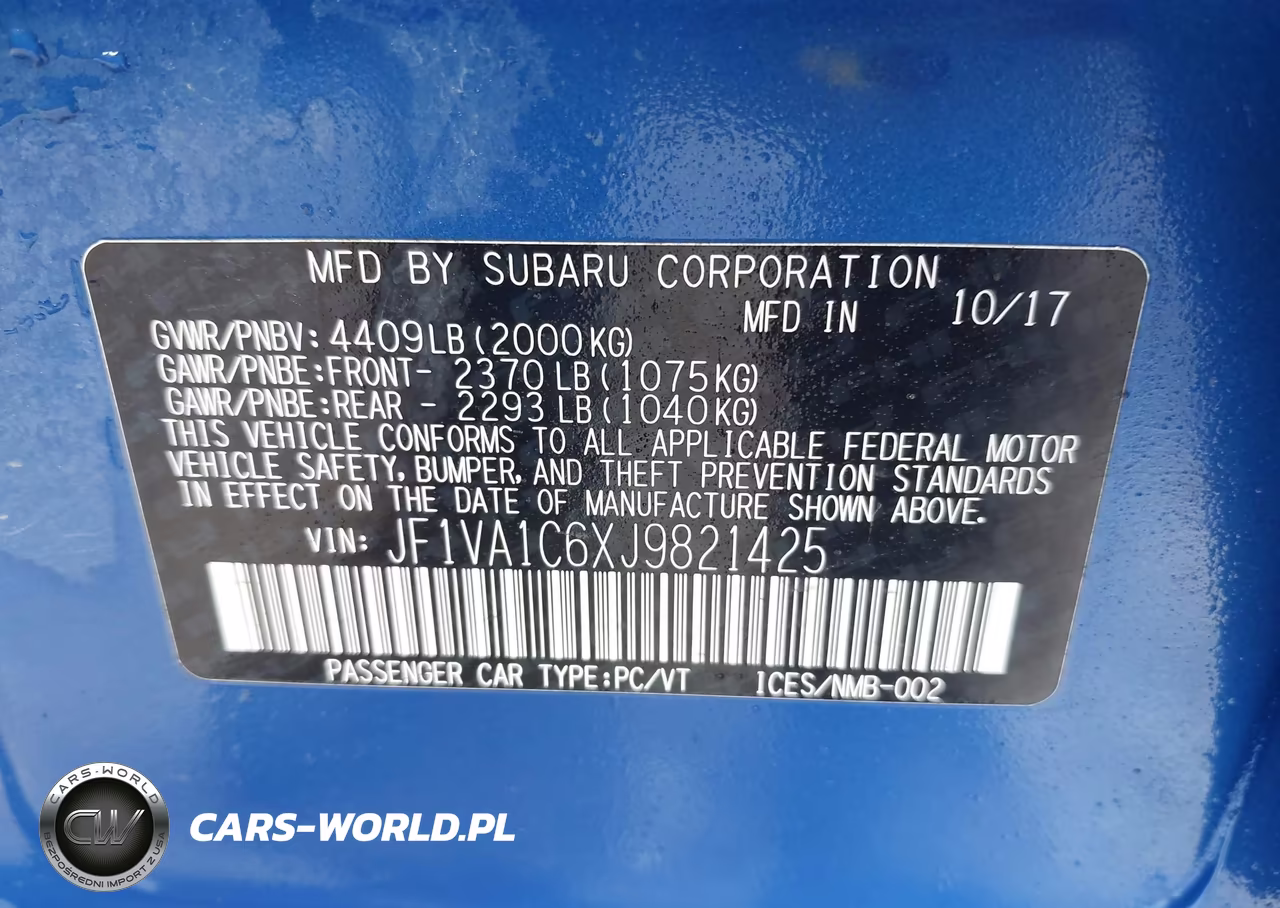 2018 Subaru Wrx Premium VIN:JF1VA1C6XJ9821425 - 9