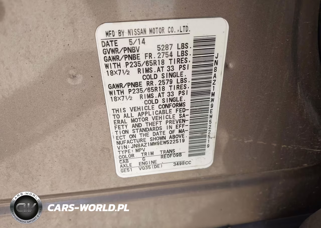 2014 Nissan Murano S VIN:JN8AZ1MW9EW522519 - 9