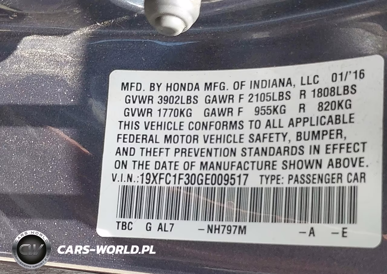 2016 Honda Civic Ex-T VIN:19XFC1F30GE009517 - 9