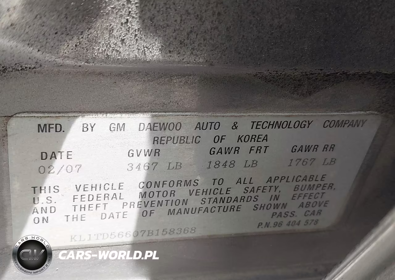 2007 Chevrolet Aveo Ls VIN:KL1TD56607B158368 - 9