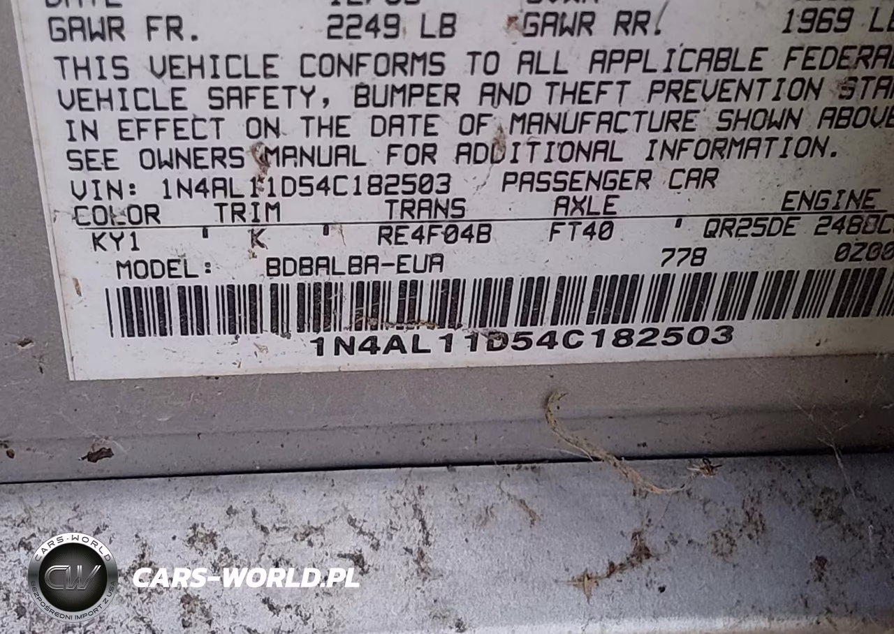 2004 Nissan Altima 2.5 S VIN:1N4AL11D54C182503 - 9