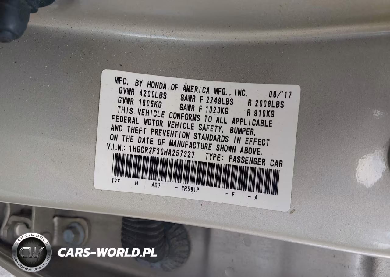 2017 Honda Accord Lx VIN:1HGCR2F30HA257327 - 9