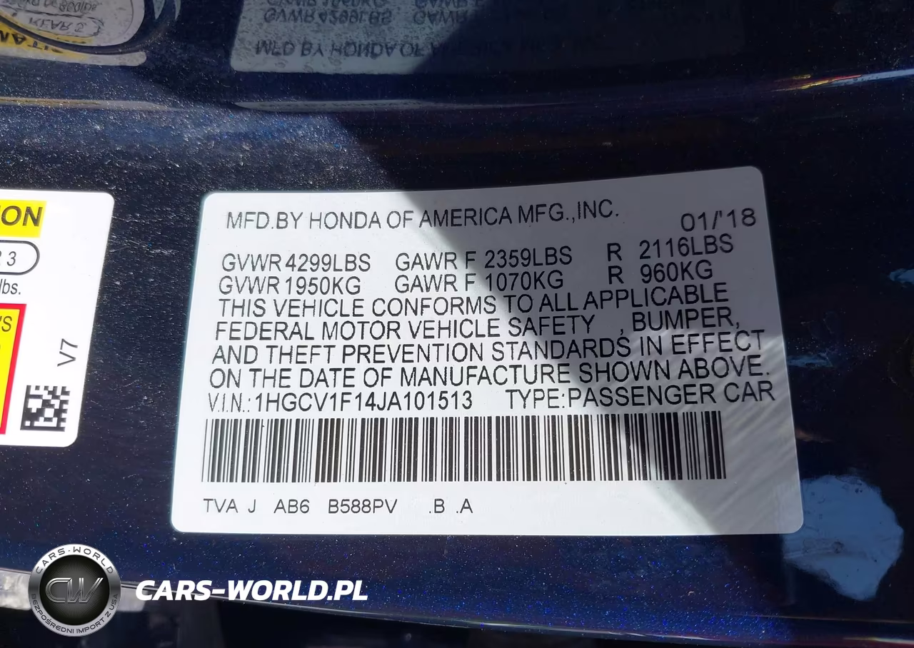2018 Honda Accord Lx VIN:1HGCV1F14JA101513 - 9