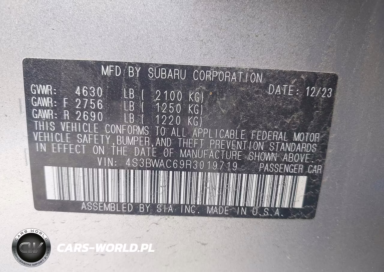 2024 Subaru Legacy Premium VIN:4S3BWAC69R3019719 - 9