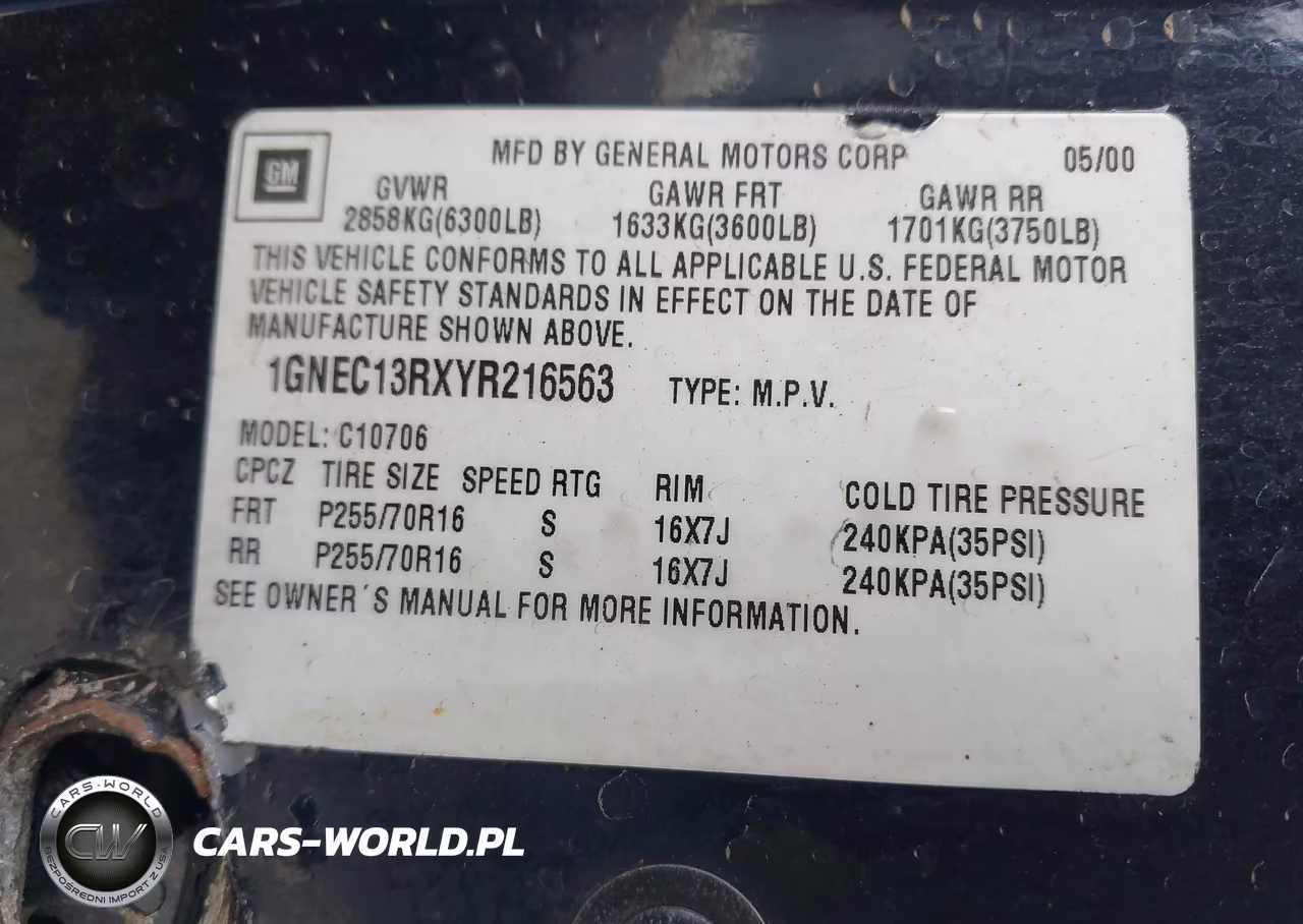 2000 Chevrolet Tahoe Limited VIN:1GNEC13RXYR216563 - 9
