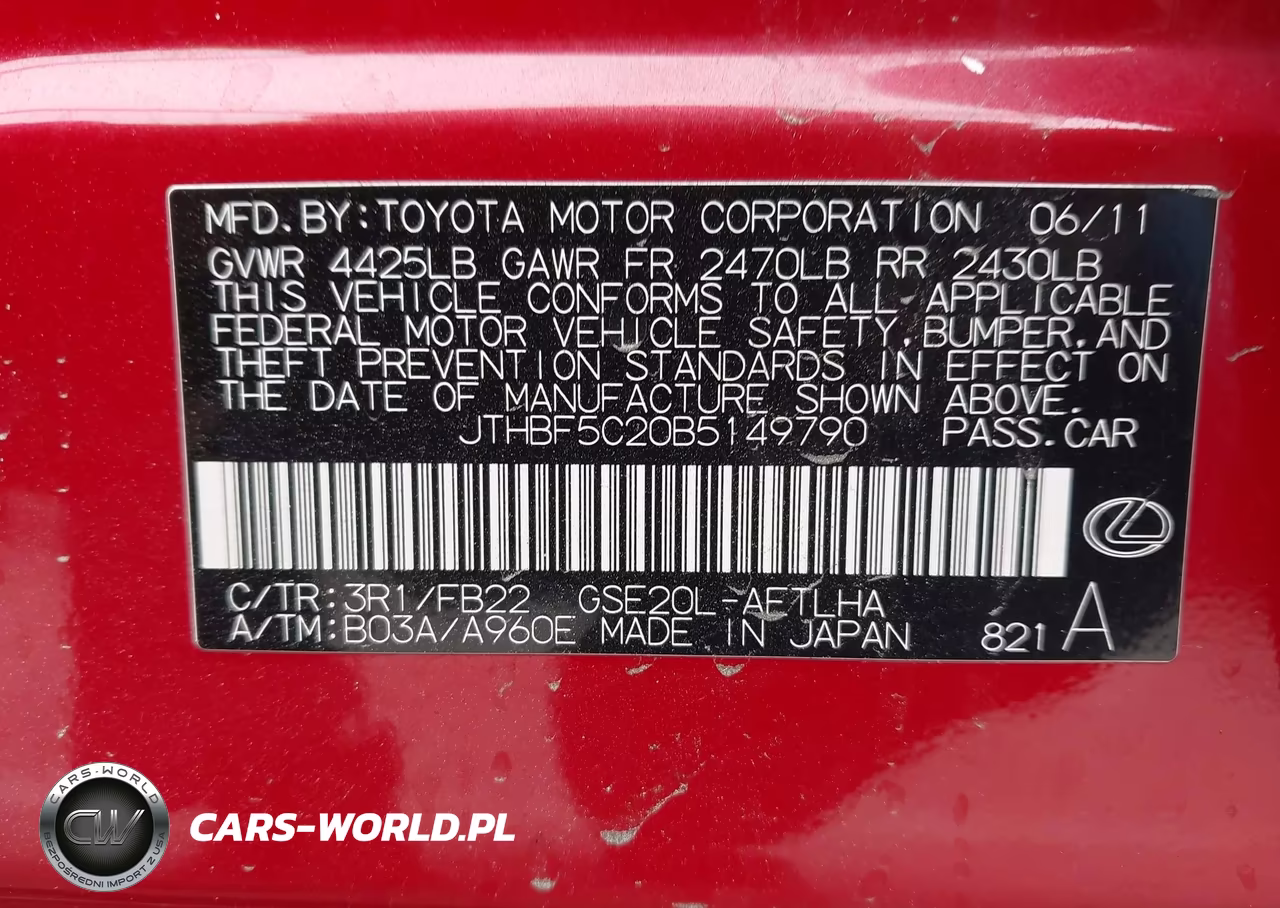 2011 Lexus Is 250 VIN:JTHBF5C20B5149790 - 9