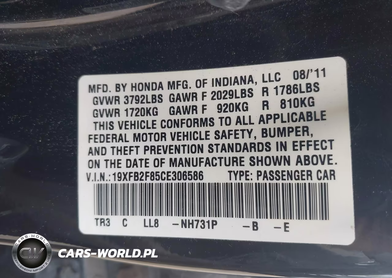 2012 Honda Civic Ex VIN:19XFB2F85CE306586 - 9