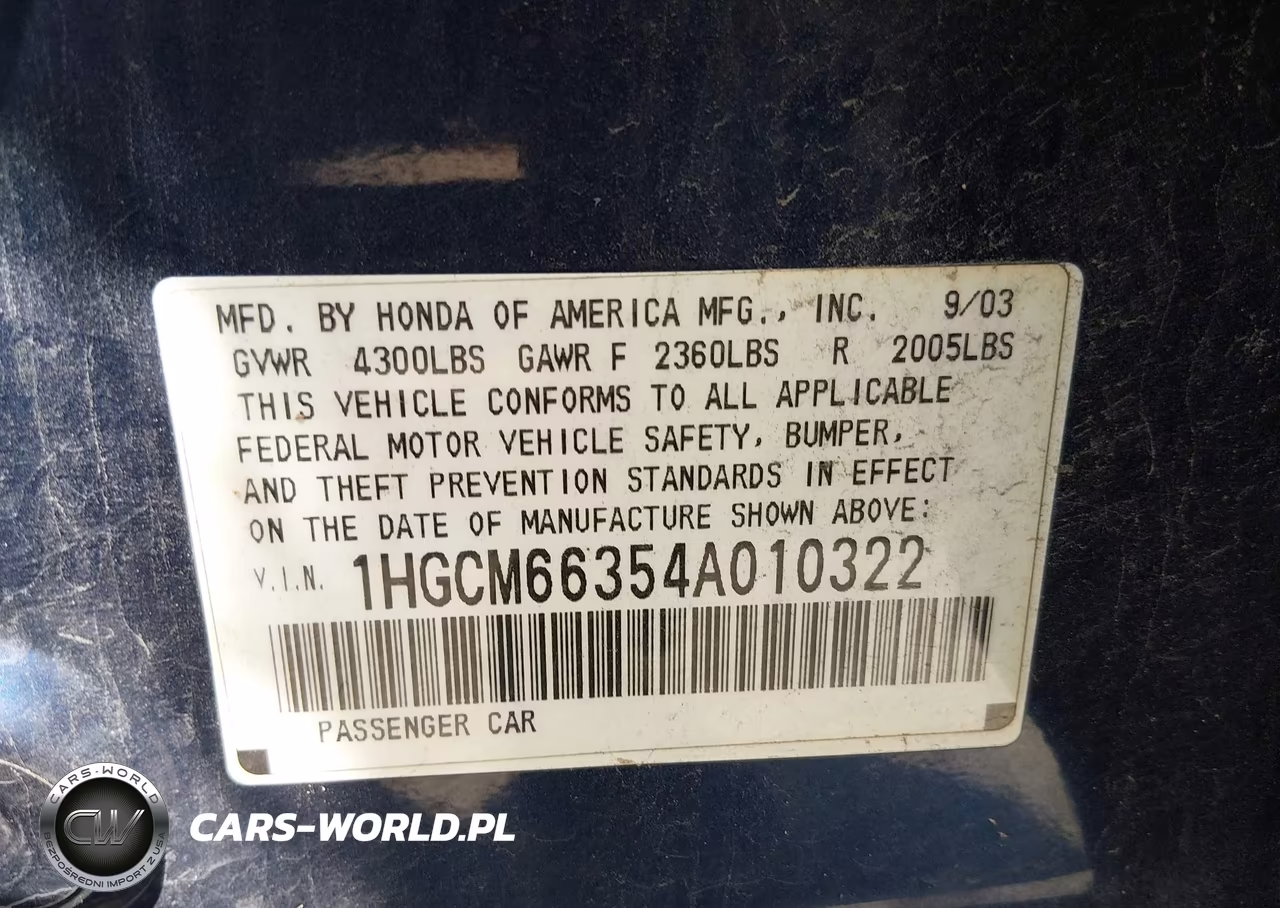 2004 Honda Accord Lx VIN:1HGCM66354A010322 - 9
