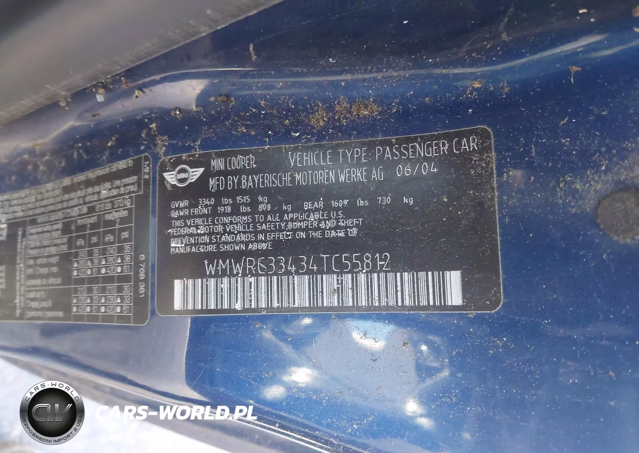2004 Mini Cooper VIN:WMWRC33434TC55812 - 9
