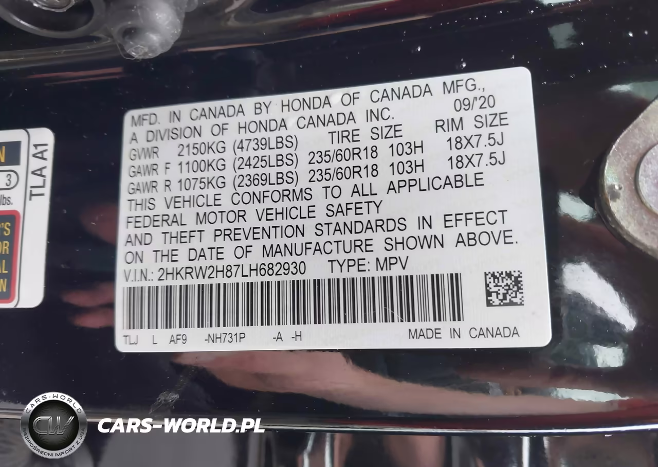 2020 Honda Cr-V Awd Ex-L VIN:2HKRW2H87LH682930 - 9