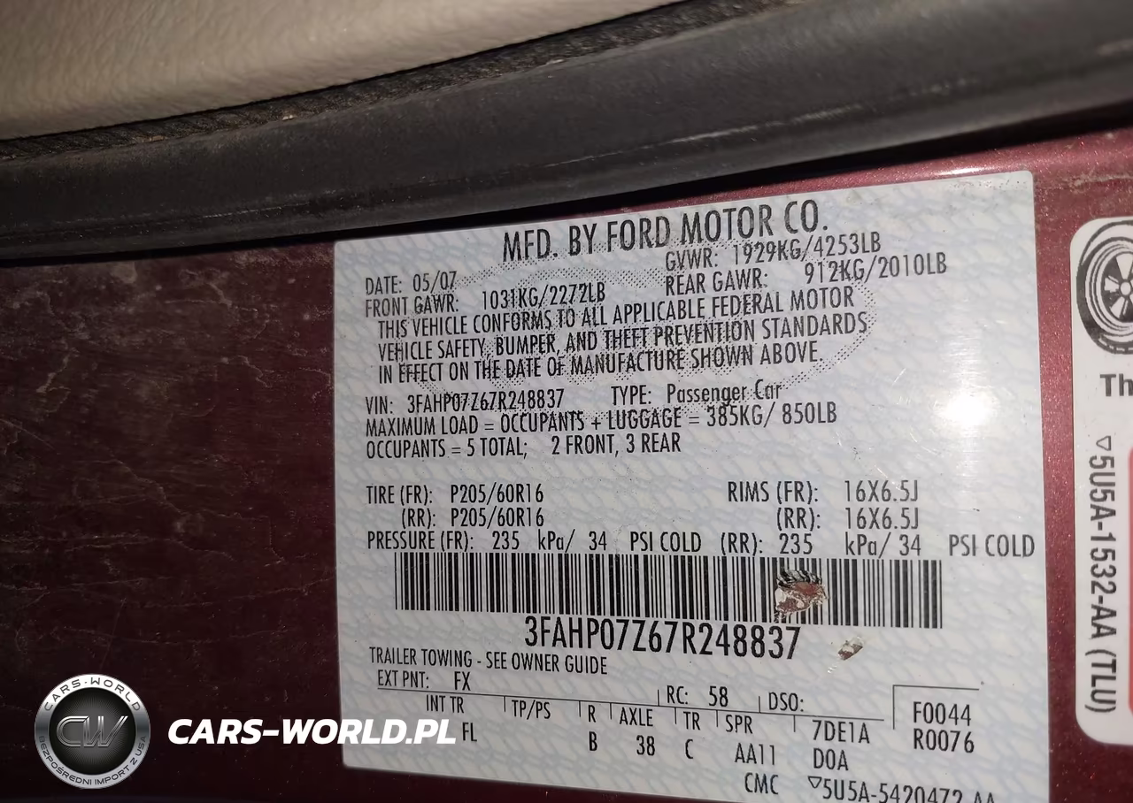 2007 Ford Fusion Se VIN:3FAHP07Z67R248837 - 9