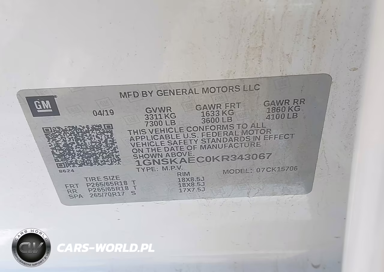 2019 Chevrolet Tahoe Ls VIN:1GNSKAEC0KR343067 - 9