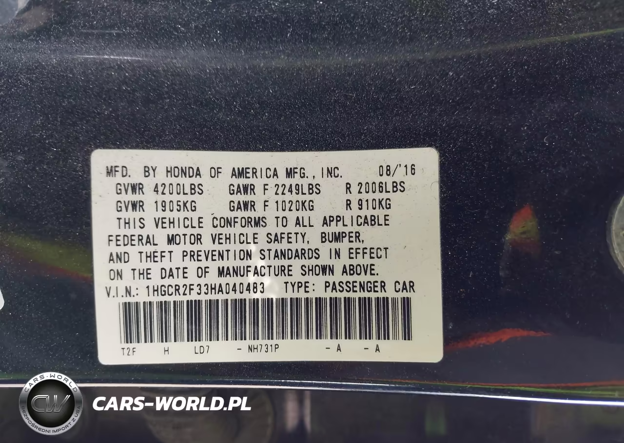 2017 Honda Accord Lx VIN:1HGCR2F33HA040483 - 9
