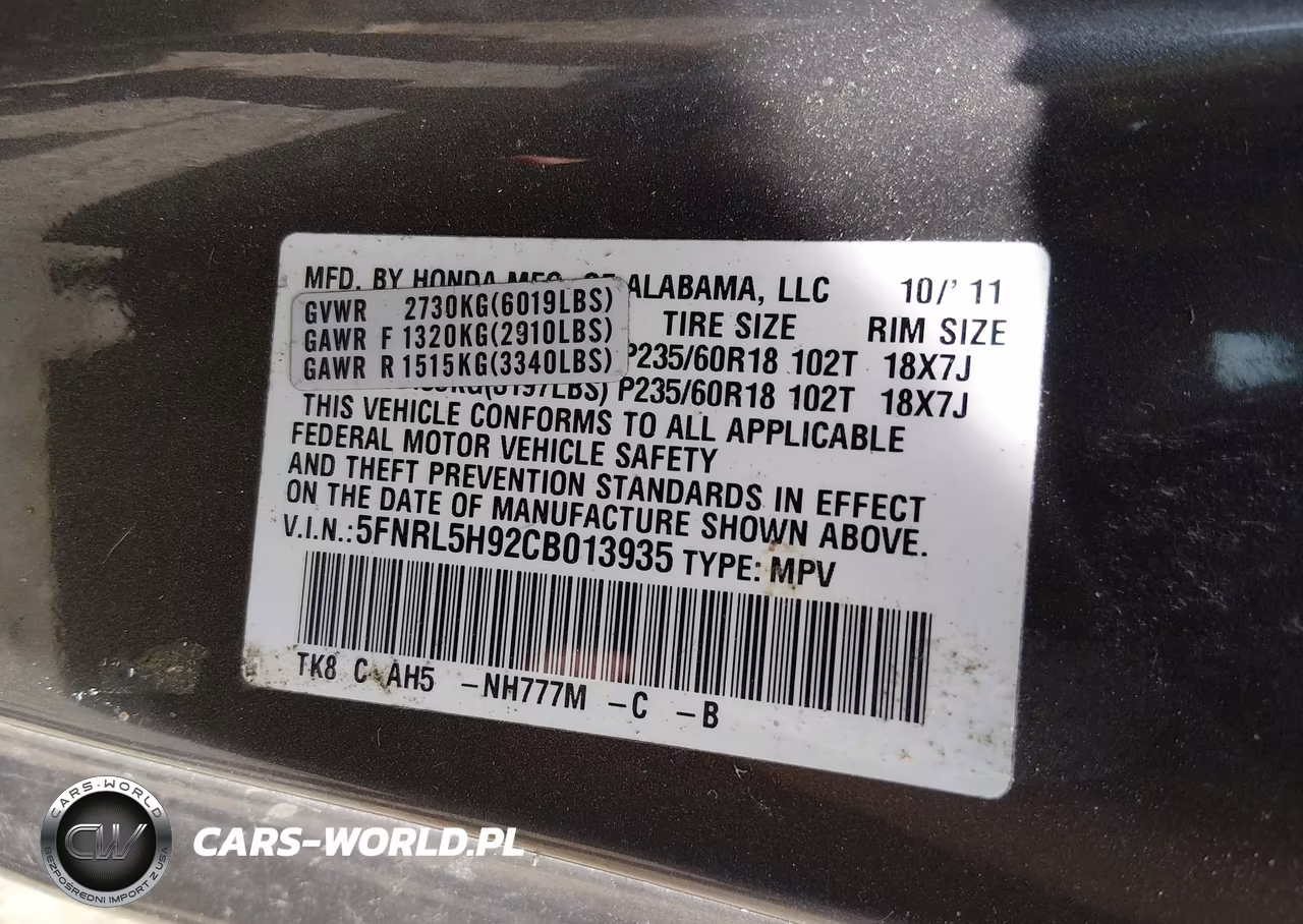 2012 Honda Odyssey Touring-Touring Elite VIN:5FNRL5H92CB013935 - 9