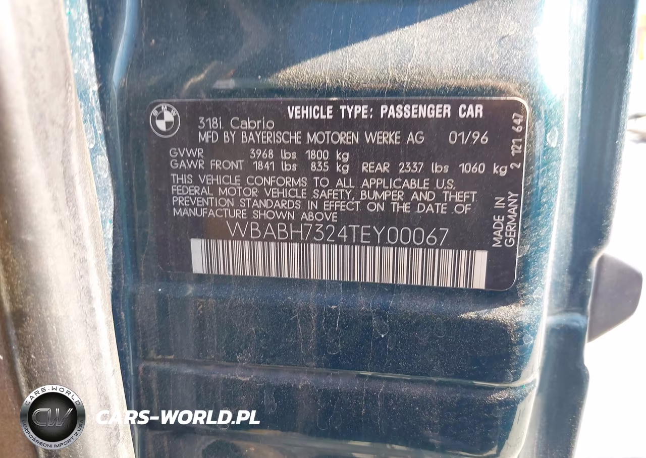1996 BMW 318 Ic VIN:WBABH7324TEY00067 - 9