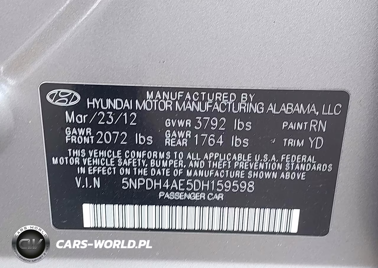 2013 Hyundai Elantra Gls VIN:5NPDH4AE5DH159598 - 9