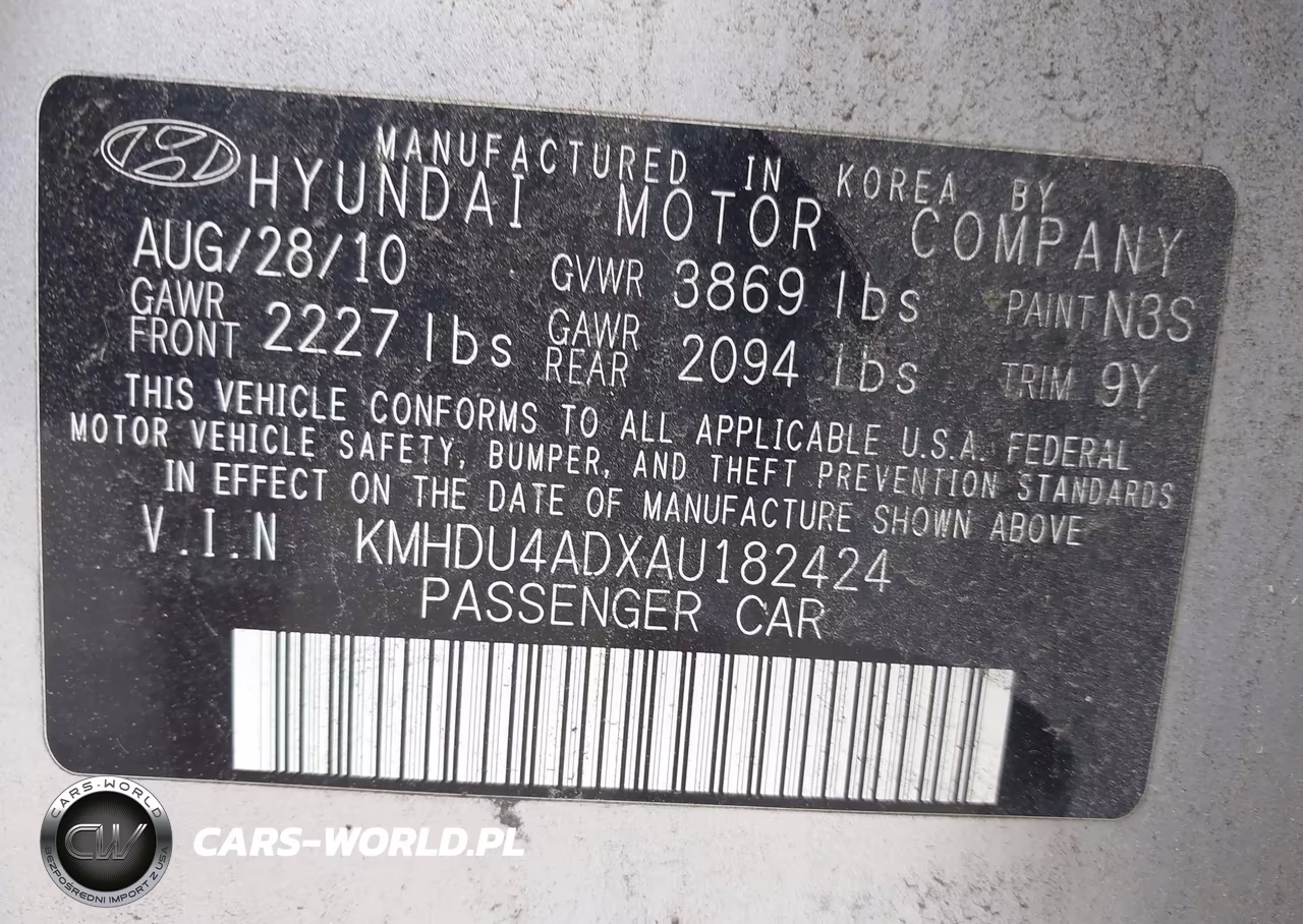 2010 Hyundai Elantra Gls VIN:KMHDU4ADXAU182424 - 9