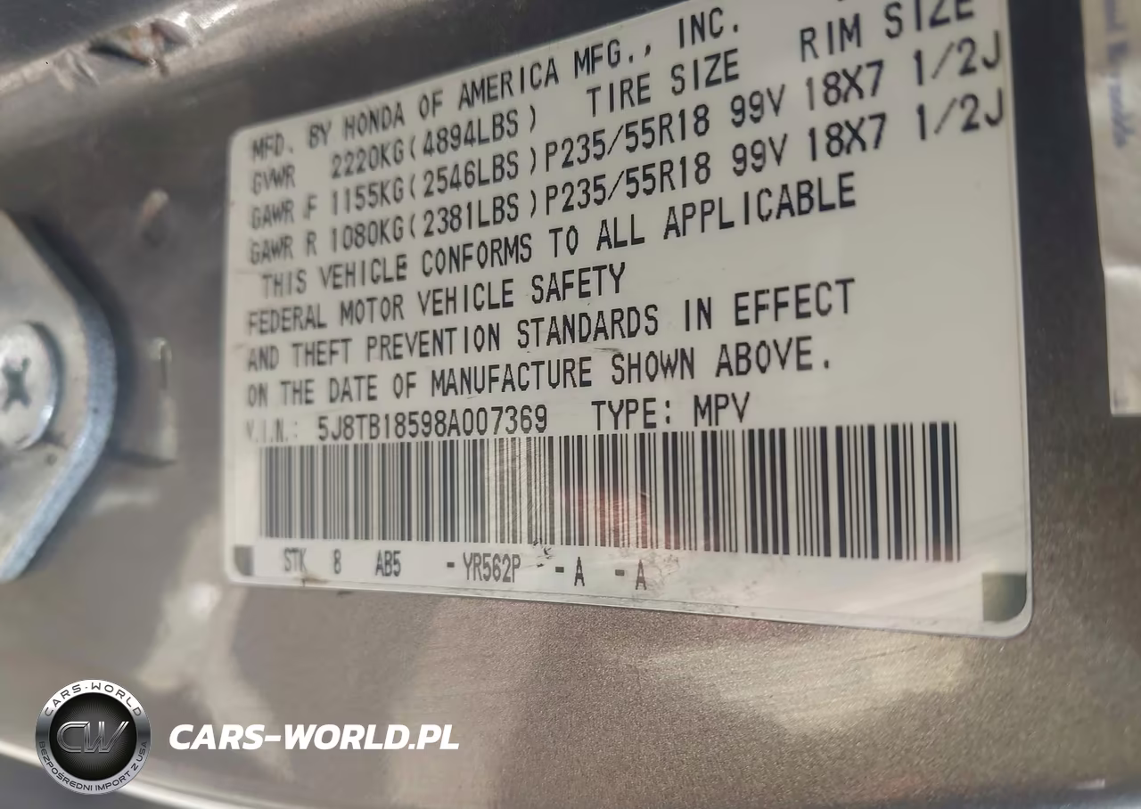 2008 Acura Rdx VIN:5J8TB18598A007369 - 9