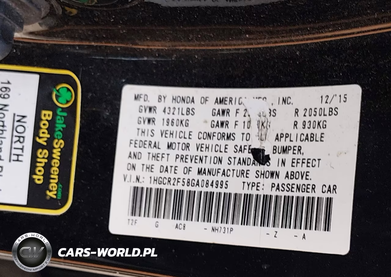 2016 Honda Accord Sport VIN:1HGCR2F58GA084995 - 9