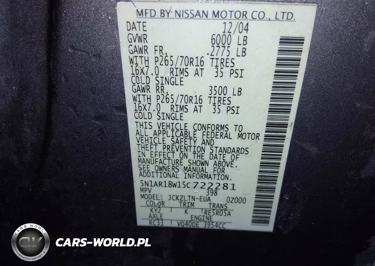 2005 Nissan Pathfinder Se VIN:5N1AR18W15C722281 - 9