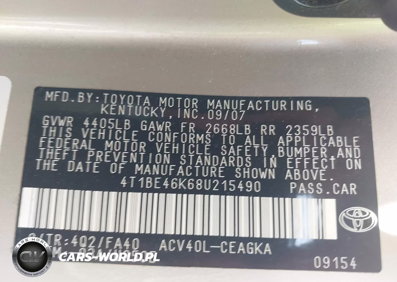 2008 Toyota Camry Xle VIN:4T1BE46K68U215490 - 9