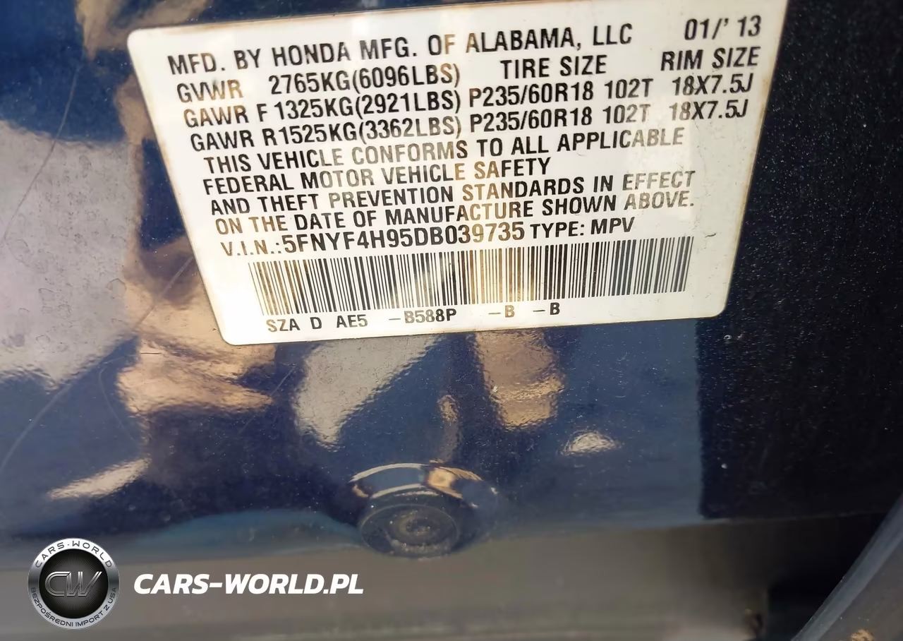 2013 Honda Pilot Touring VIN:5FNYF4H95DB039735 - 9