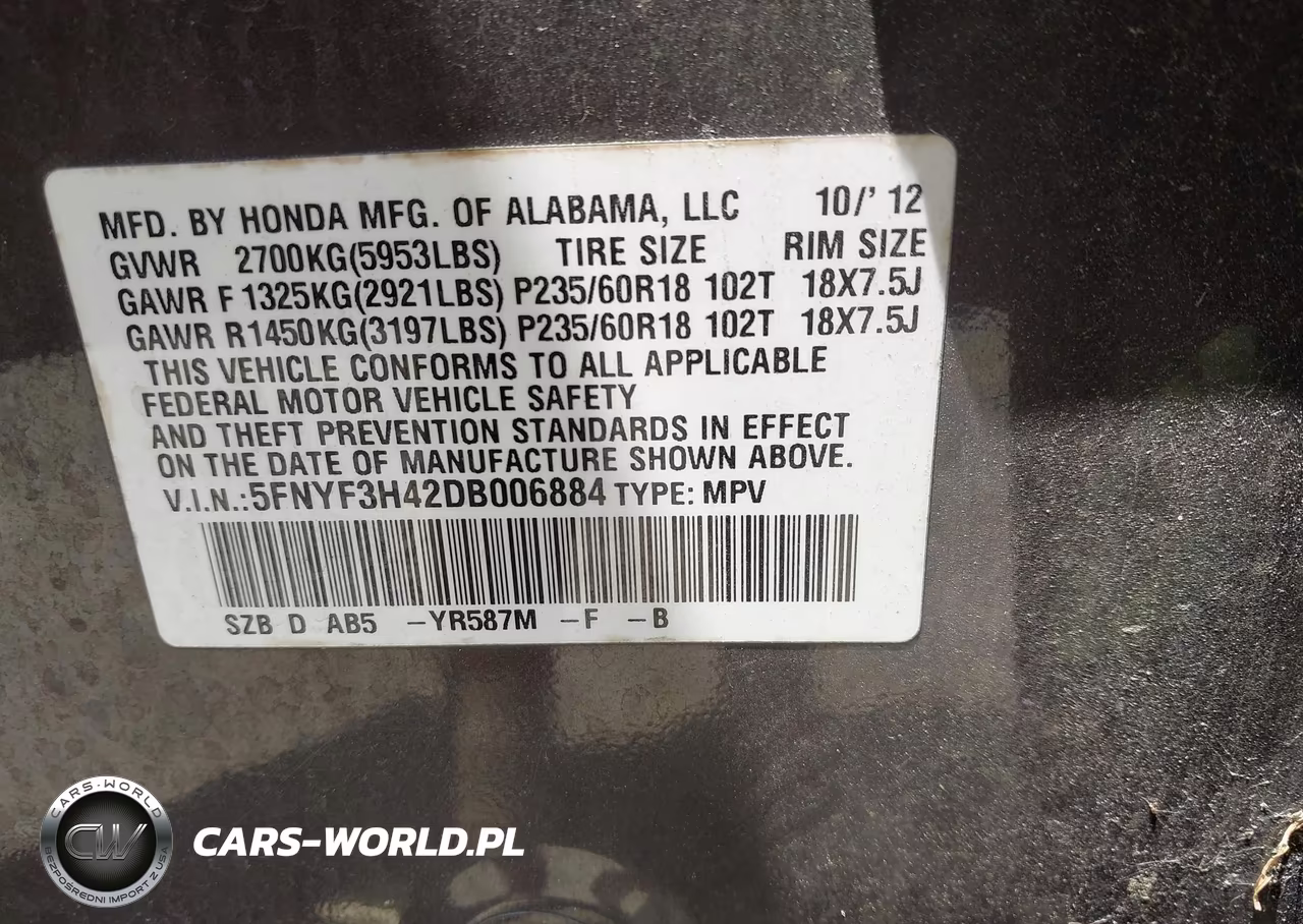 2013 Honda Pilot Ex VIN:5FNYF3H42DB006884 - 9