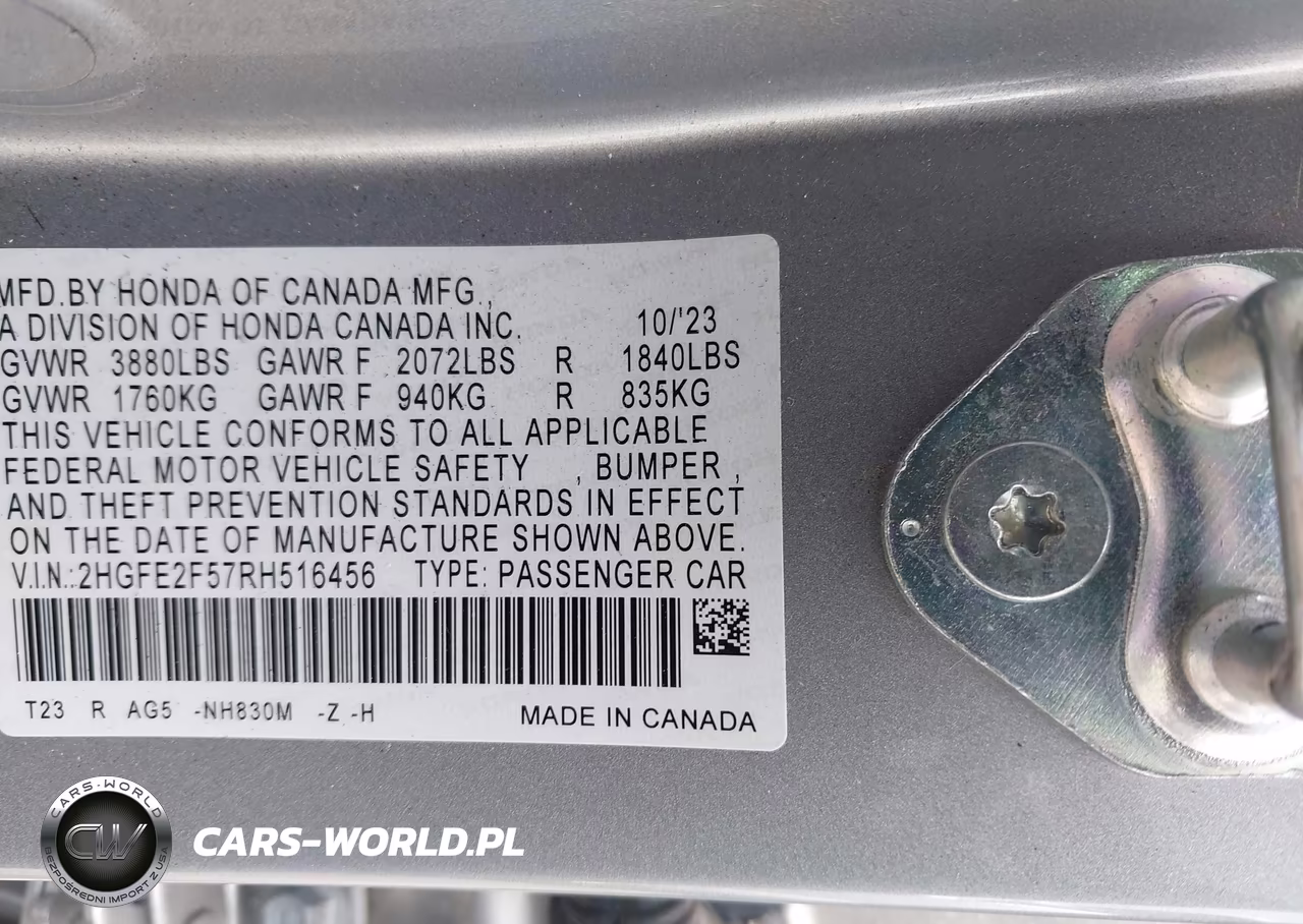 2024 Honda Civic Sport VIN:2HGFE2F57RH516456 - 9