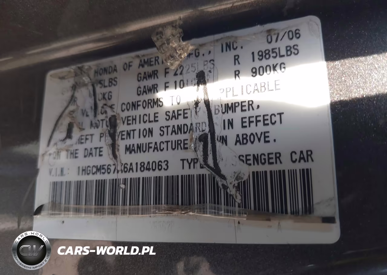 2006 Honda Accord 2.4 Ex VIN:1HGCM567X6A184063 - 9