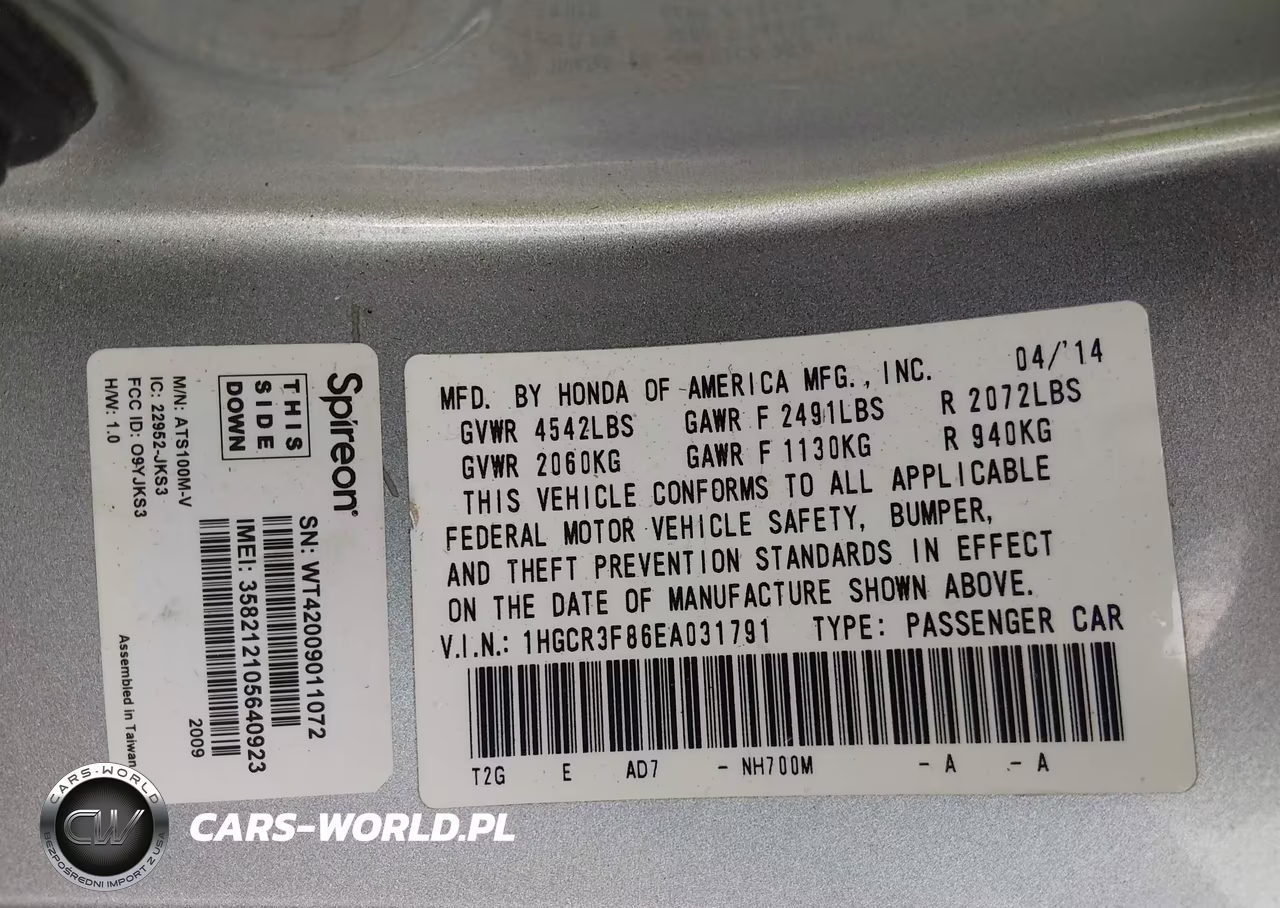 2014 Honda Accord Ex-L V-6 VIN:1HGCR3F86EA031791 - 9