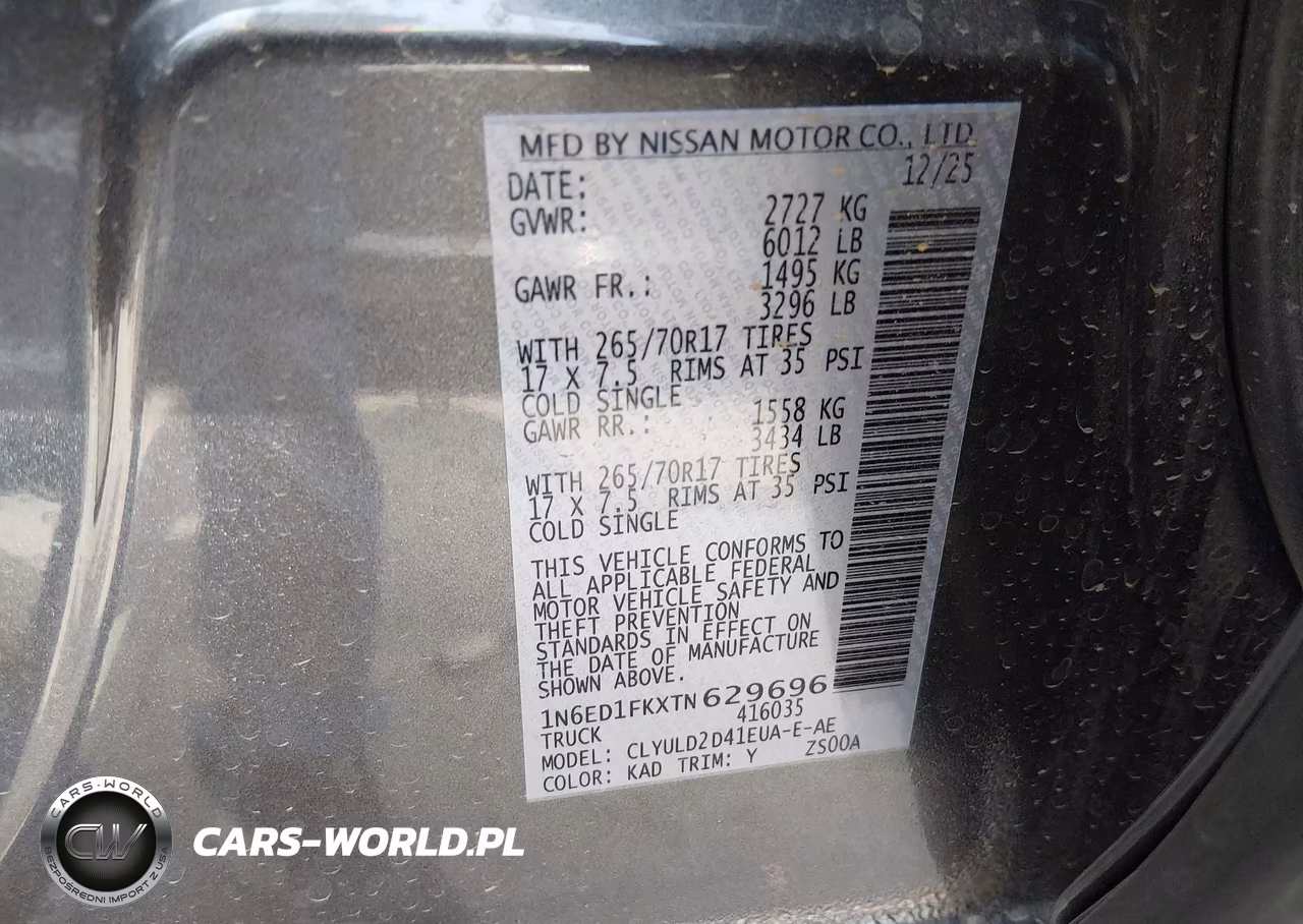 2026 Nissan Frontier Long Bed Pro-4X 4X4 VIN:1N6ED1FKXTN629696 - 9
