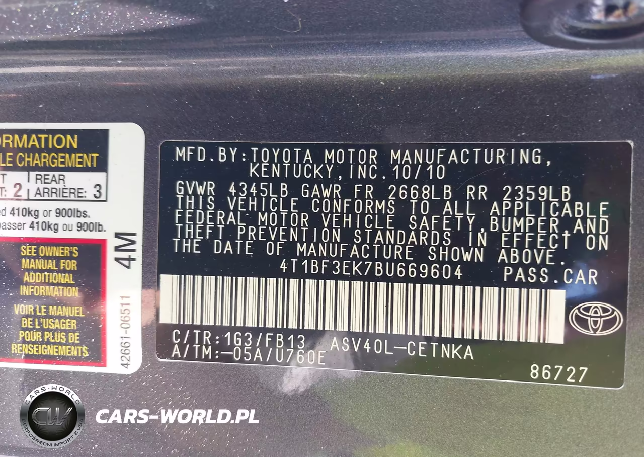 2011 Toyota Camry Le VIN:4T1BF3EK7BU669604 - 9