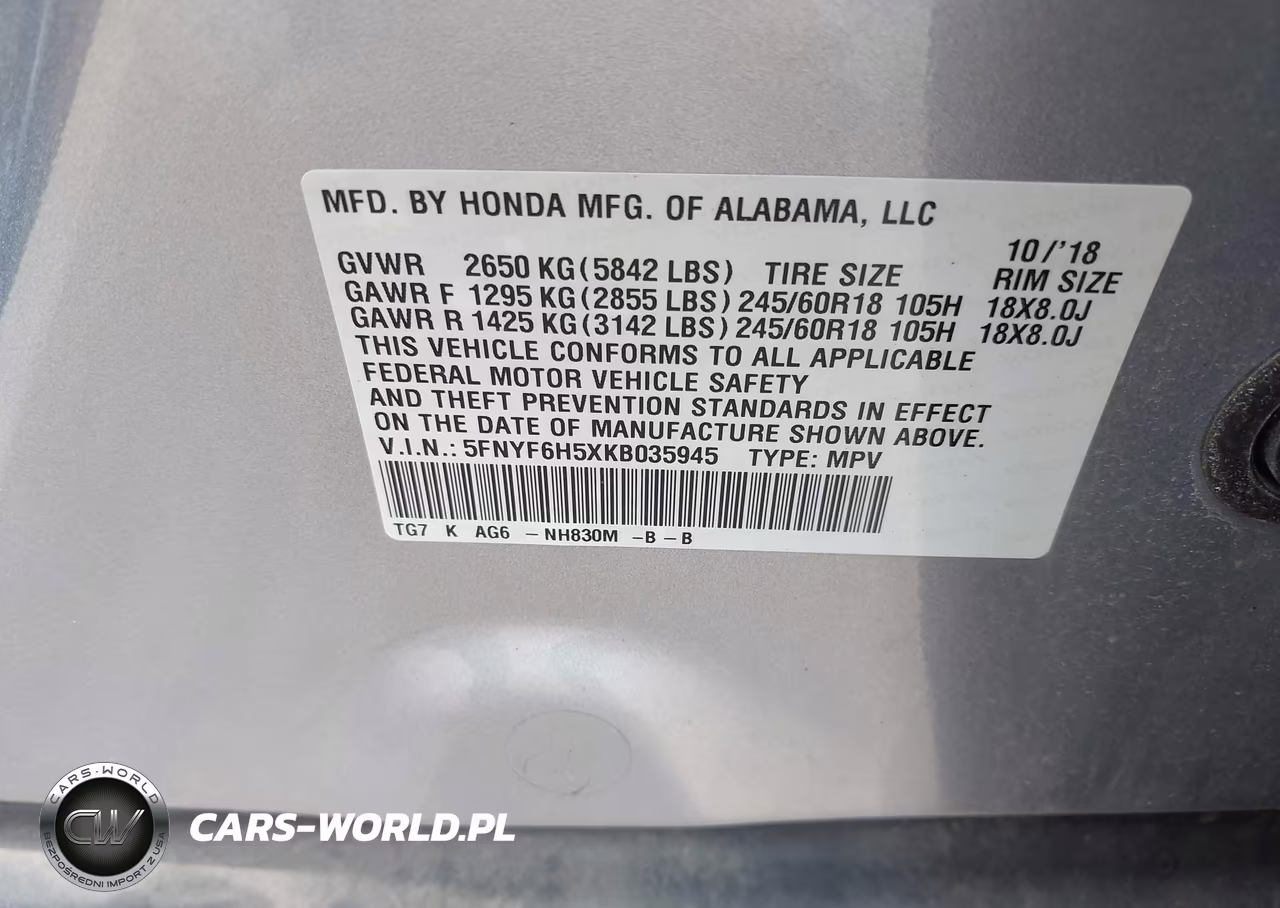 2019 Honda Pilot Ex-L VIN:5FNYF6H5XKB035945 - 9