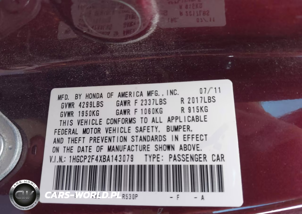 2011 Honda Accord 2.4 Lx-P VIN:1HGCP2F4XBA143079 - 9