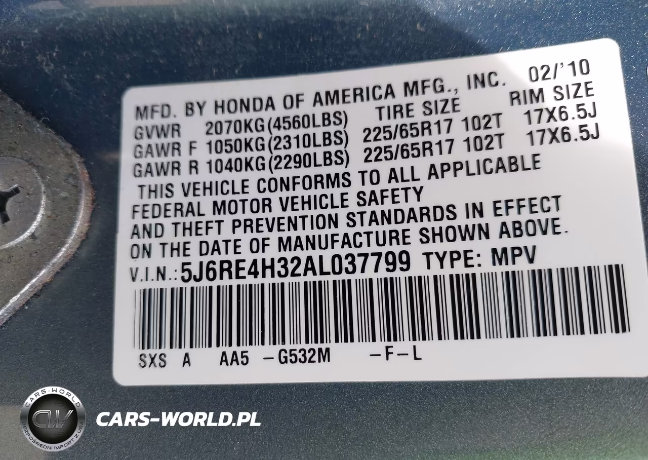 2010 Honda Cr-V Lx VIN:5J6RE4H32AL037799 - 9
