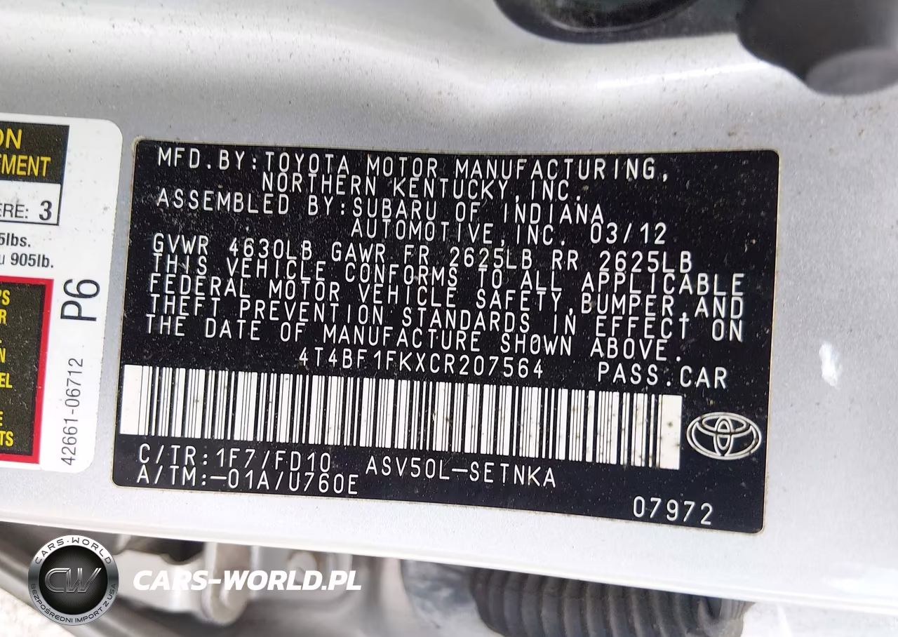 2012 Toyota Camry Le VIN:4T4BF1FKXCR207564 - 9